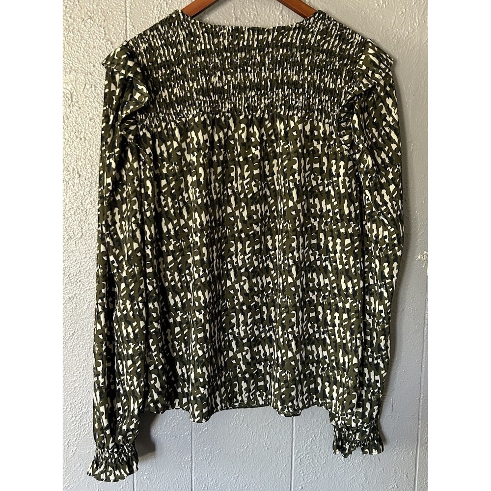 Women's Zac Rachel Long Sleeve Green White Stretch Bodice Blouse Size M Abstract - Picture 2 of 4